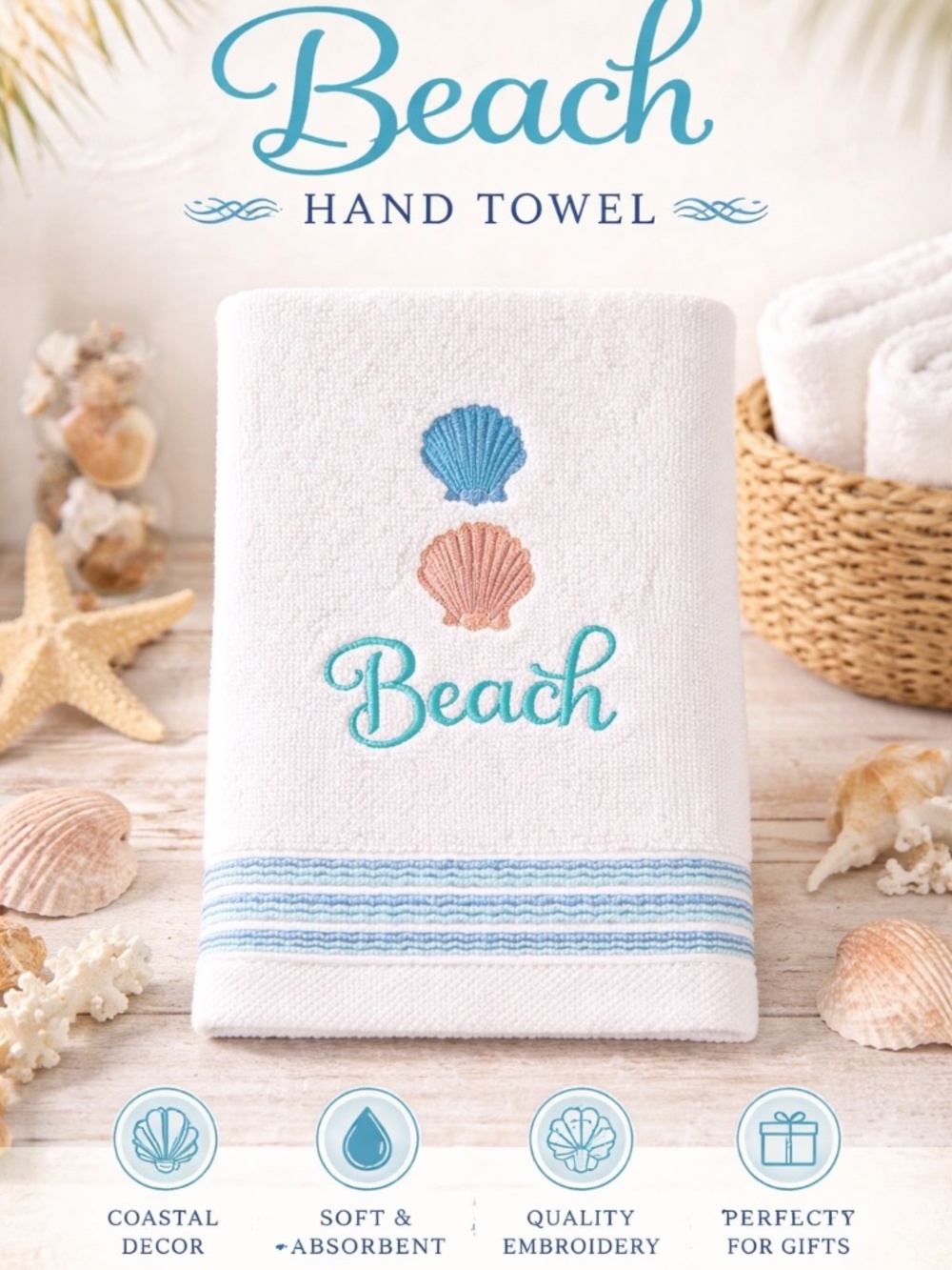 SKL Home Beach Hand Towel Off White Cotton Embroidered